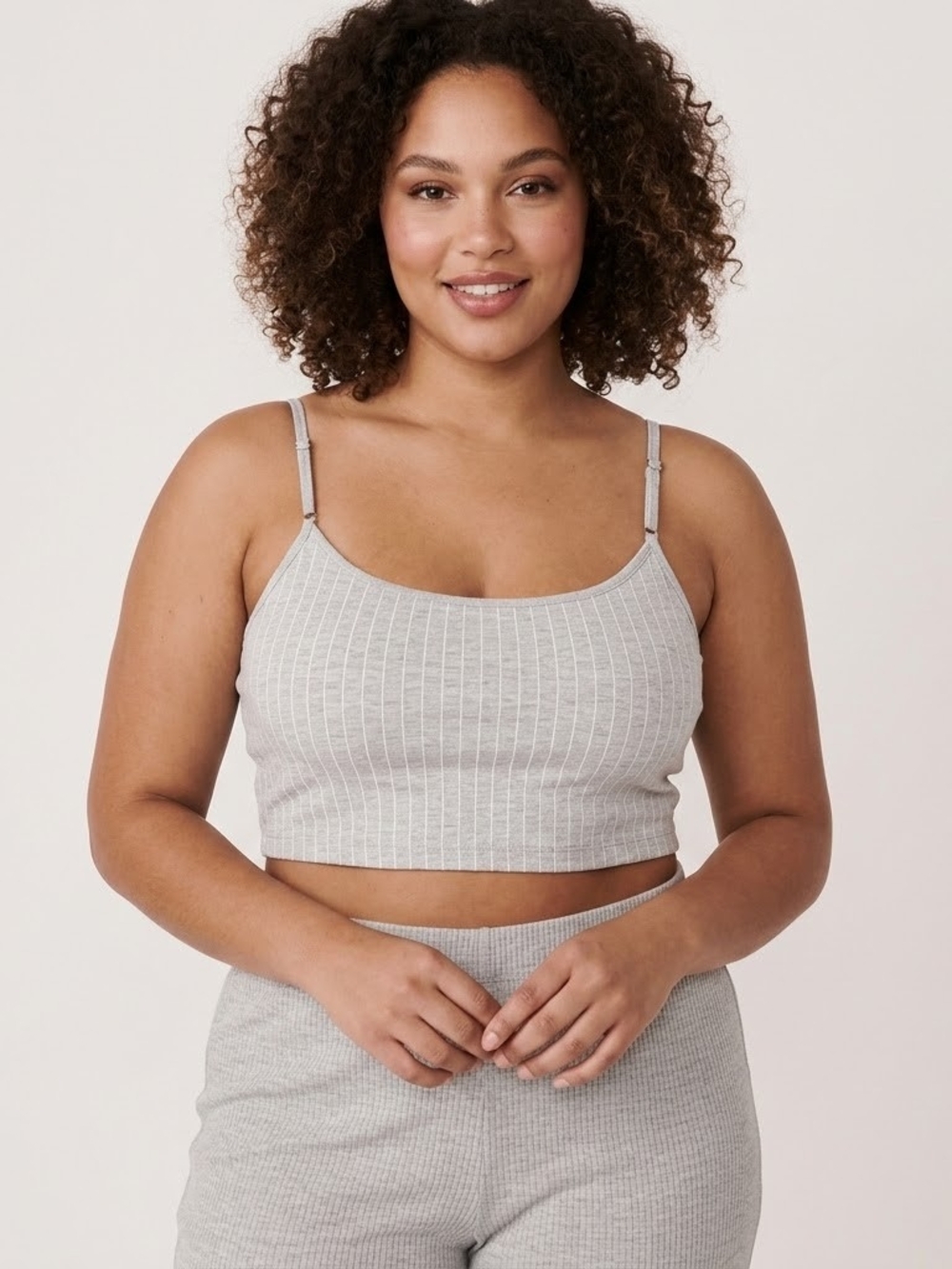 La Vie En Rose Pinstripe Bralette Crop Top in Light Gray